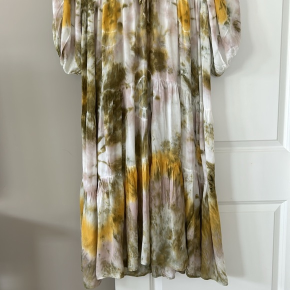 LOWEST PRICE! YBF Dawn Tie-Dye Maxi Dress Rayon Olive Green, Gold w MEASUREMENTS - Picture 7 of 13